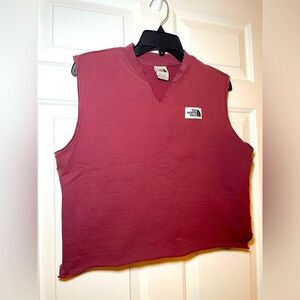 North Face Woman’s Cropped Sleeveless Sweatshirt Size Medium Mauve V Neck Cutoff
